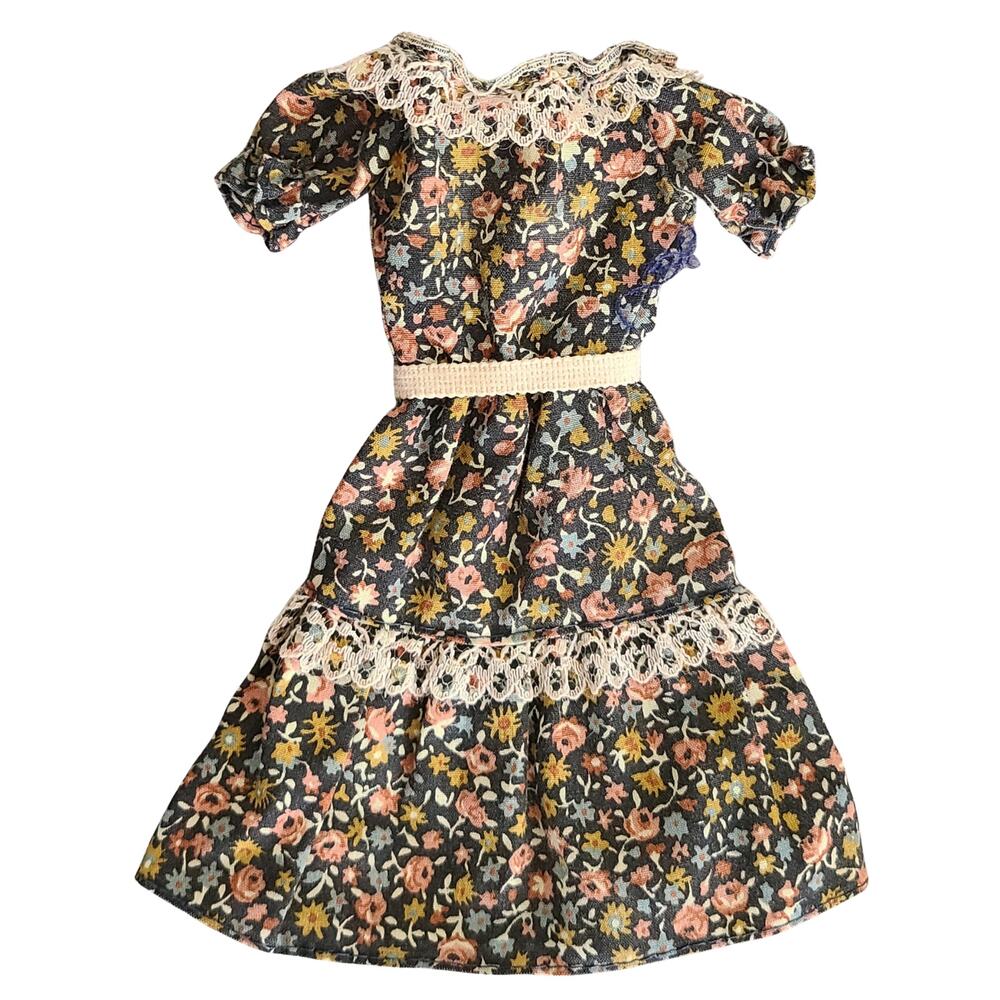 Vintage Barbie Size Floral Full Skirt Dress Plastic Snaps 11.5 Inch